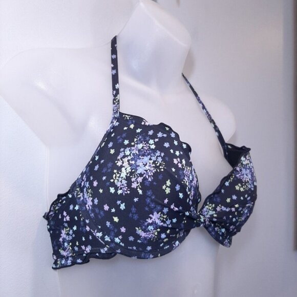 LA VIE EN ROSE Ditsy Splash 2pc Bikini Swimsuit Ruffled Underwire Halter Lace Up - Picture 9 of 16